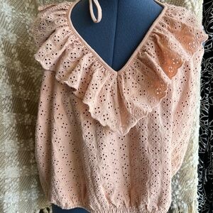 Express Peach Eyelet Ruffle Blouse